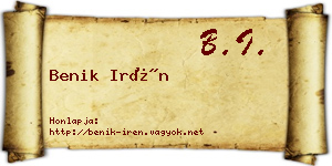 Benik Irén névjegykártya